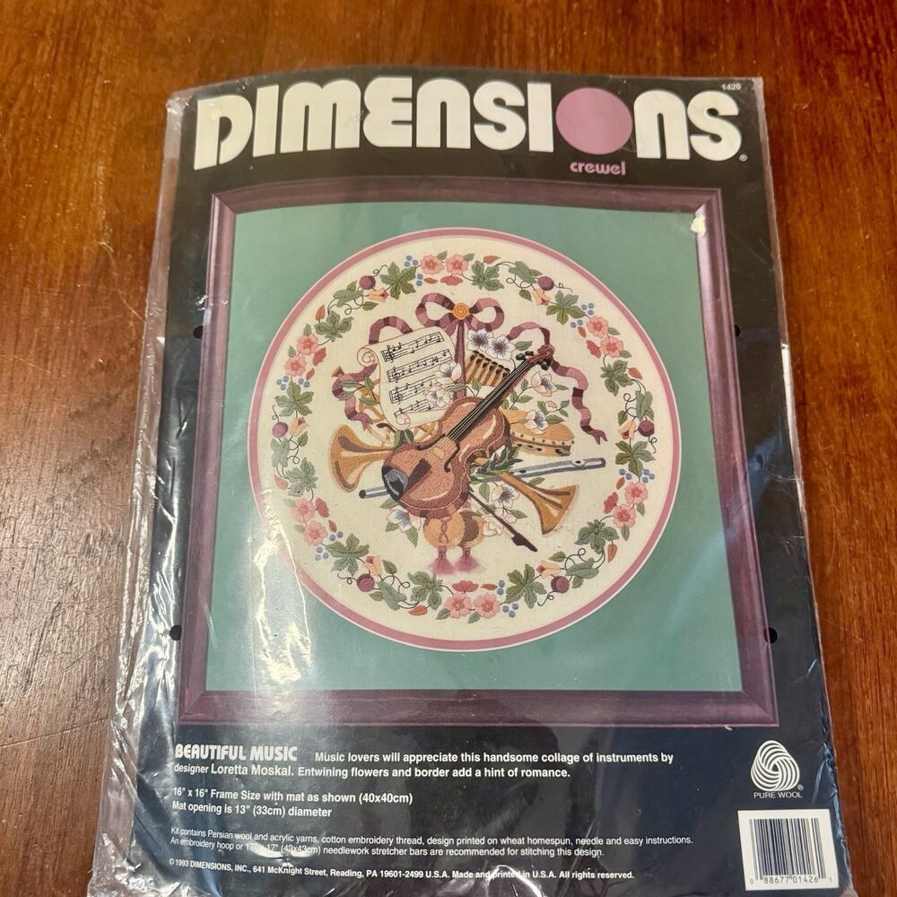 Vintage 1993 Dimensions Beautiful Music Crewel Kit #1426 New Sealed Wool NOS